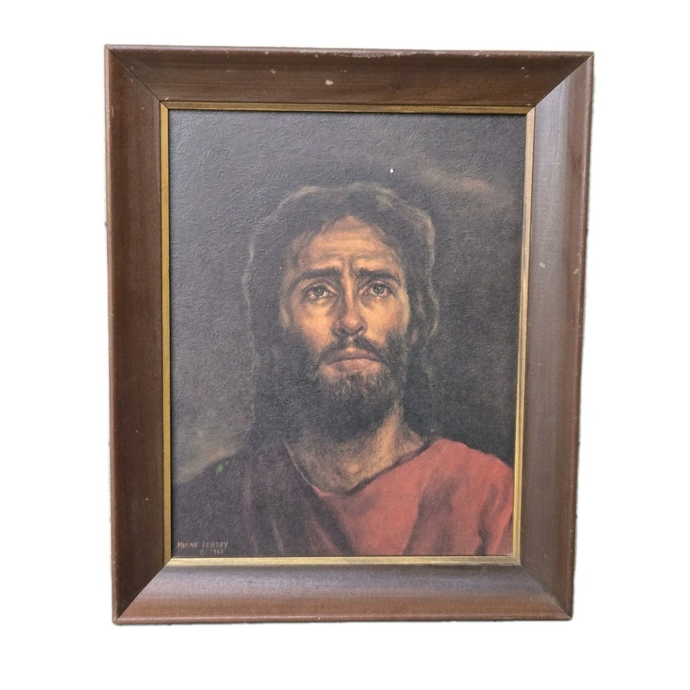 Vintage 1968 Maxine Pendry Jesus Christ Portrait Lithograph Religious Framed Art